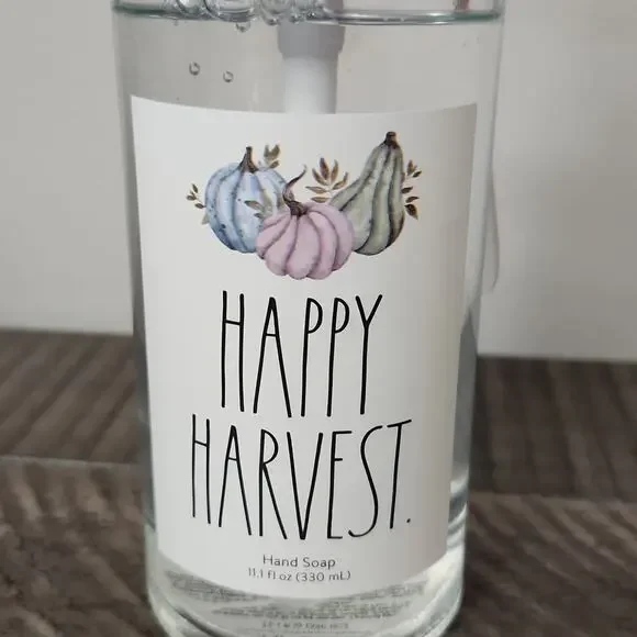 🍁🍂🌰NEW RAE DUNN FALL THANKSGIVING HAPPY HARVEST HAND SOAP GLASS DISPENSER - Picture 2 of 4